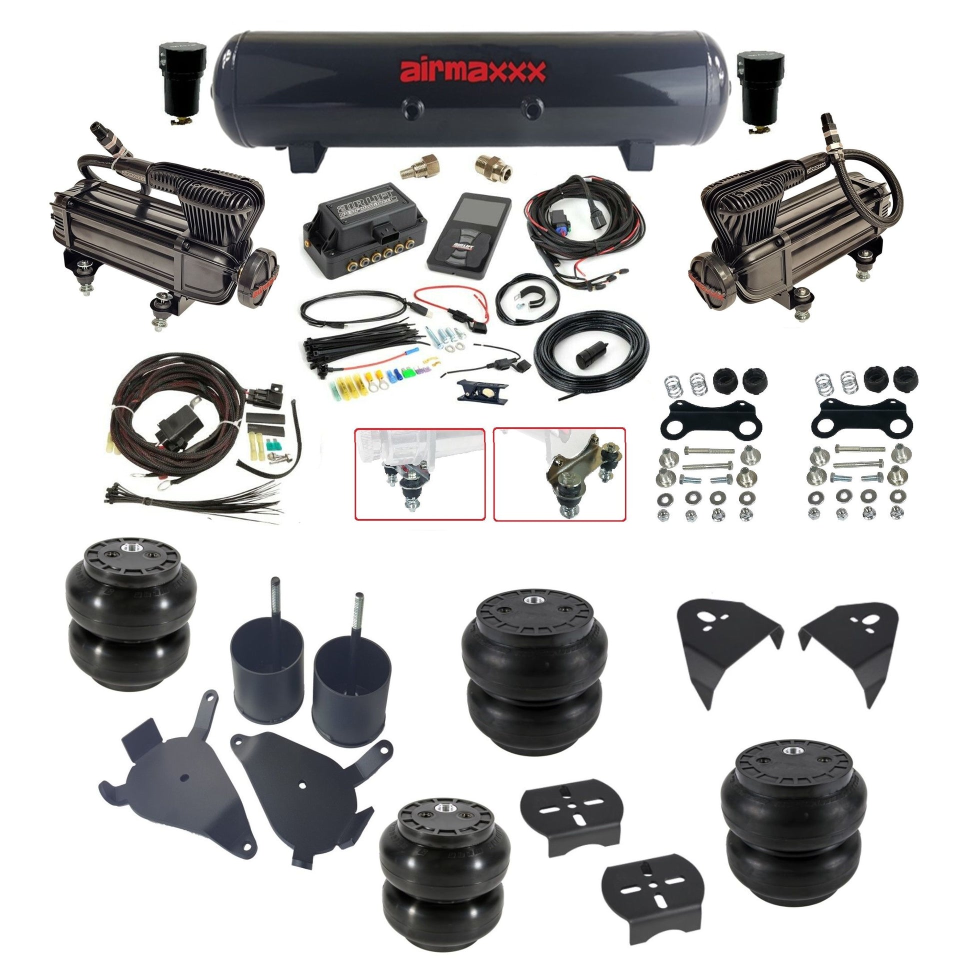 Air Lift 3P 27685 dual x-series compressors steel tank slam bags & airmaxxx brackets Air Ride Kit for 1982–2005 S10/S15/Sonoma KS10-XB2-57S-27685-WK-3P2SS6SS7