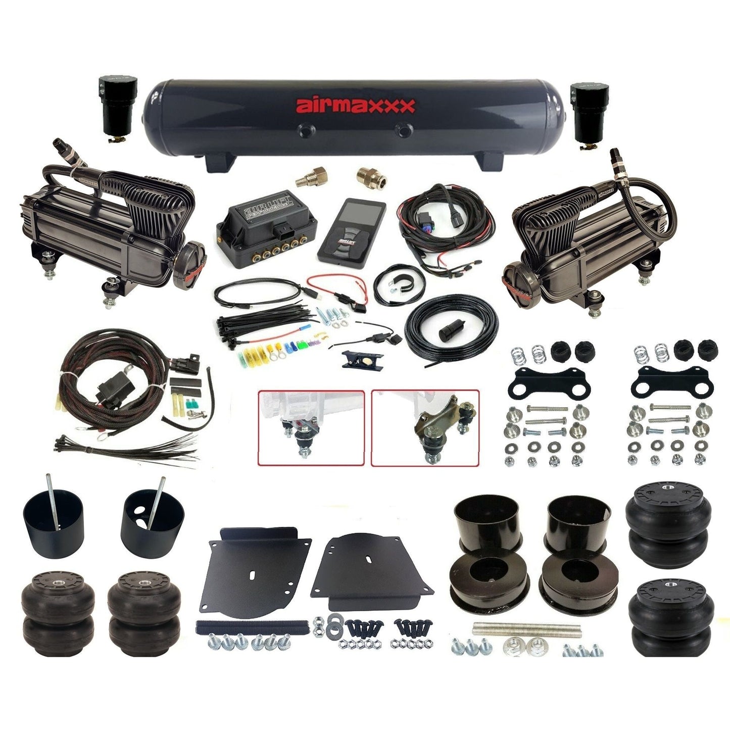 Air Lift 3P 27685 dual x-series  compressors steel tank & slam bags w/airmaxxx brackets Air Ride Kit for 1964–72 GM A-Body ABDY-XB2-57S-27685-WK-3P2SS6SS7