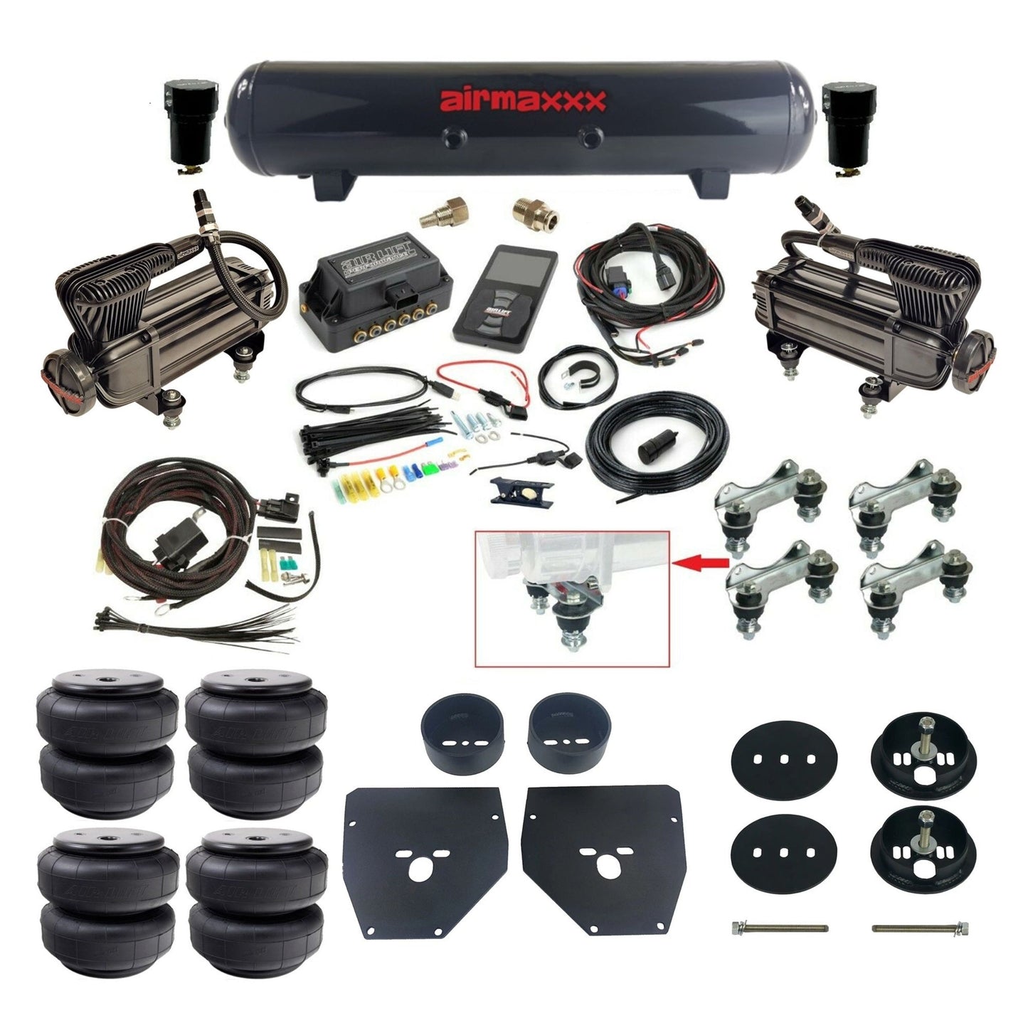 Air Lift 3P 27685 dual x-series compressors steel tank airlift bags & airmaxxx brackets Air Ride Kit for 1963–72 Chevy C10 KC1063-XB2-57S-27685-WK-3P2D26