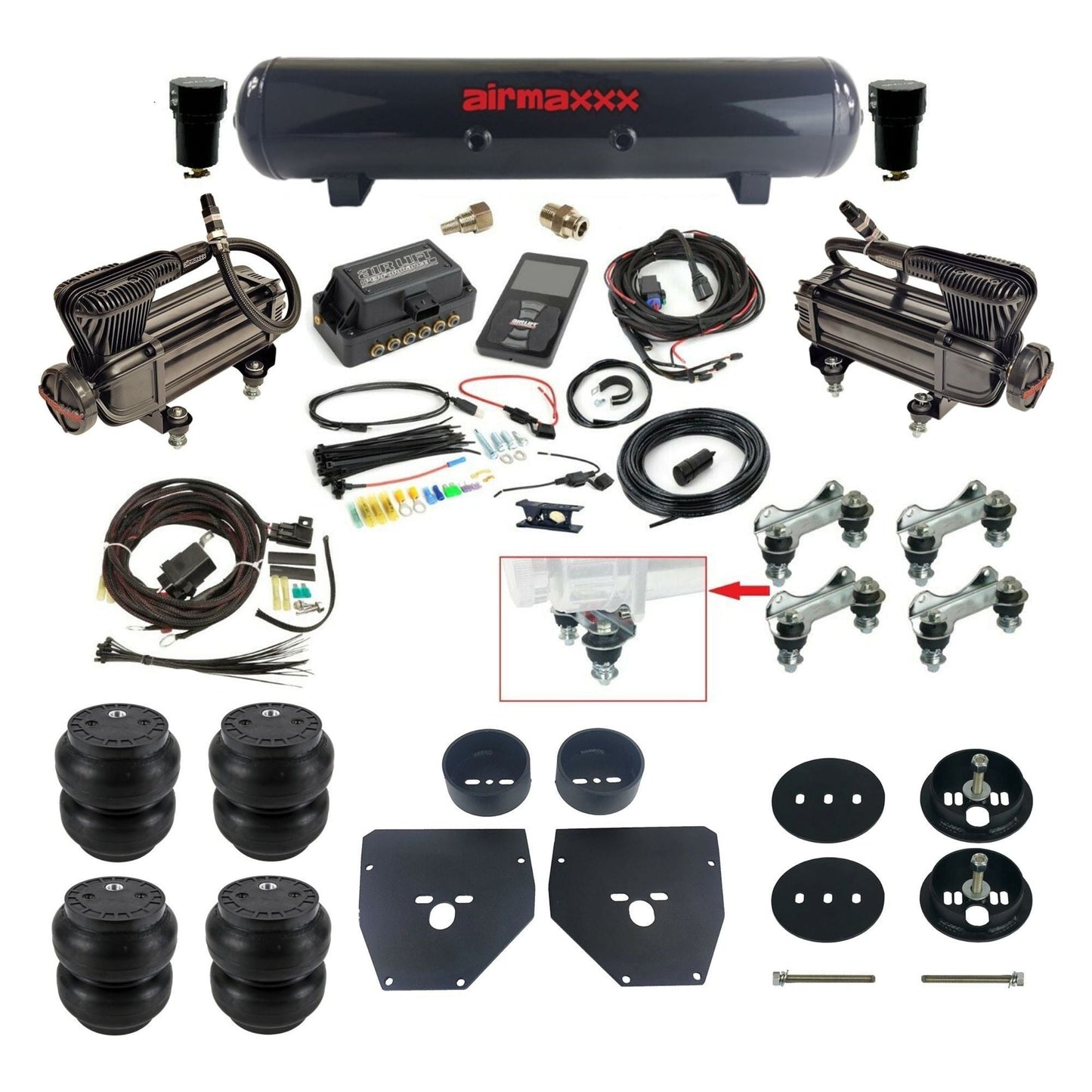 Air Lift 3P 27685 dual x-series compressors steel tank slam bags & airmaxxx brackets Air Ride Kit for 1963–72 Chevy C10 KC1063-XB2-57S-27685-WK-3P2SS7