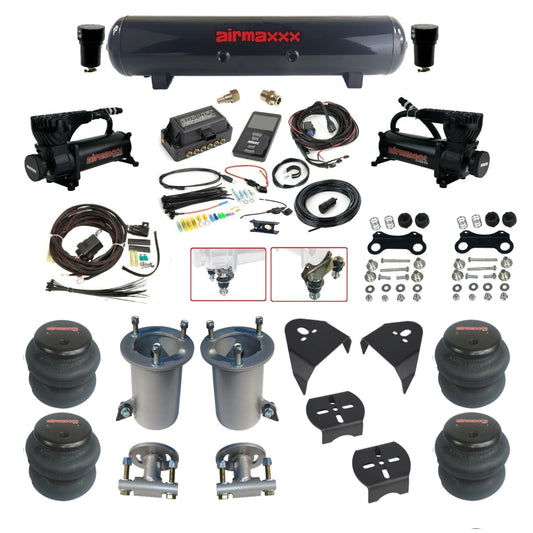 Air Lift 3P 3/8 air suspension kit with dual black 580 compressors steel tank & 2600 bags w/airmaxxx brackets fits 2007-18 Silverado 1500 KGM07-580B2-57S-27685-WK-3P2