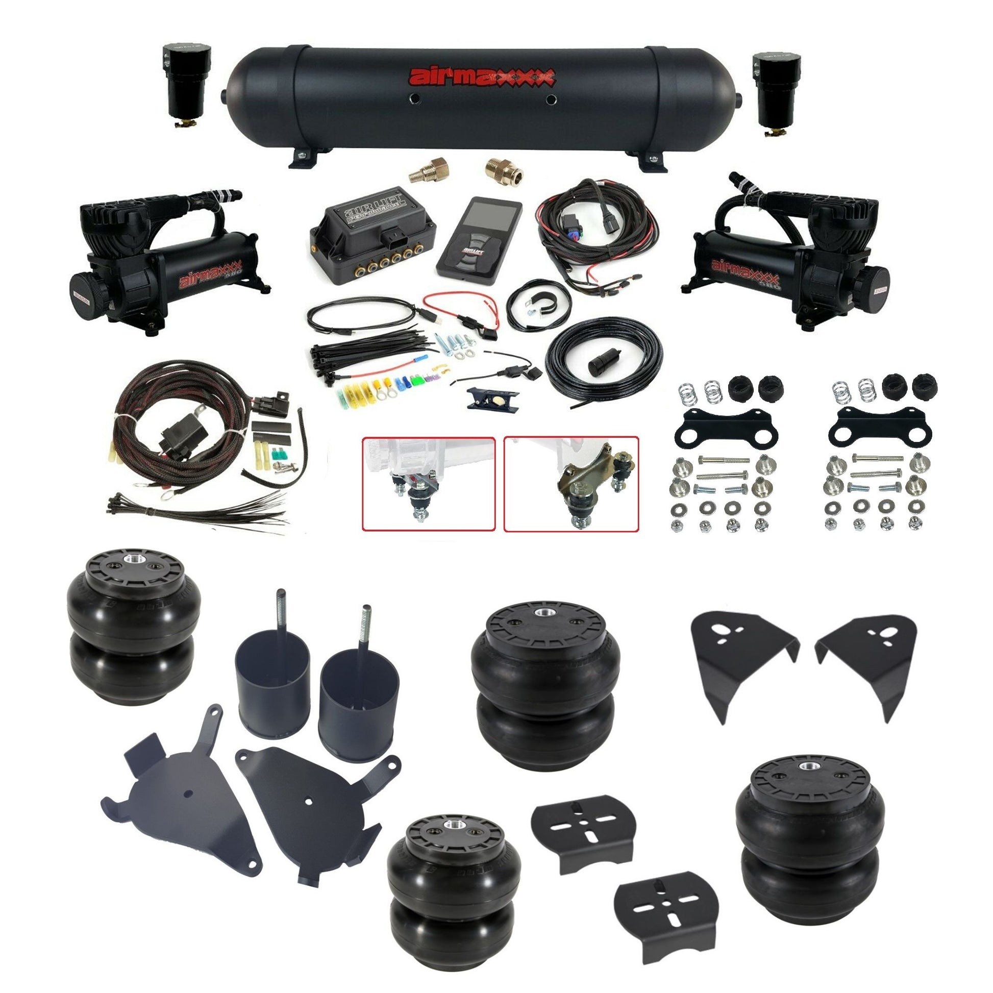 Air Lift 3P 27685 Air Ride Suspension dual 580 black compressors aluminum tank slam bags & airmaxxx brackets fits S10/S15/Sonoma KS10-580B2-57ABK-27685-WK-3P2SS6SS7