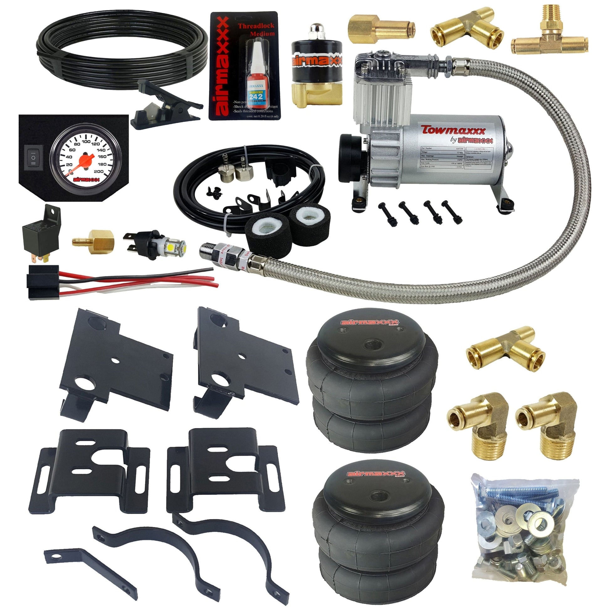 Air Over Load airmaxxx Tow Assist Kit w/Compressor & Gauge Fits 2001-10 Chevy 8 Lug Trucks