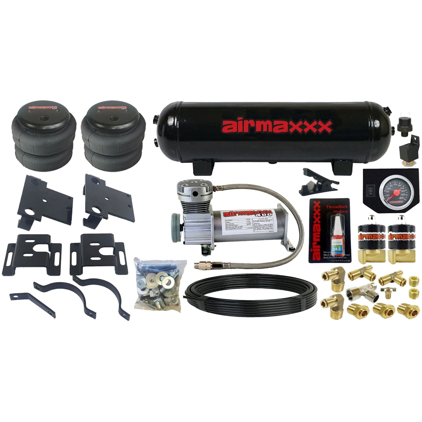 Air Over Load airmaxxx Tow Assist Kit w/Compressor Tank & Gauge Fits 2001-10 Silverado 8 Lug Trucks