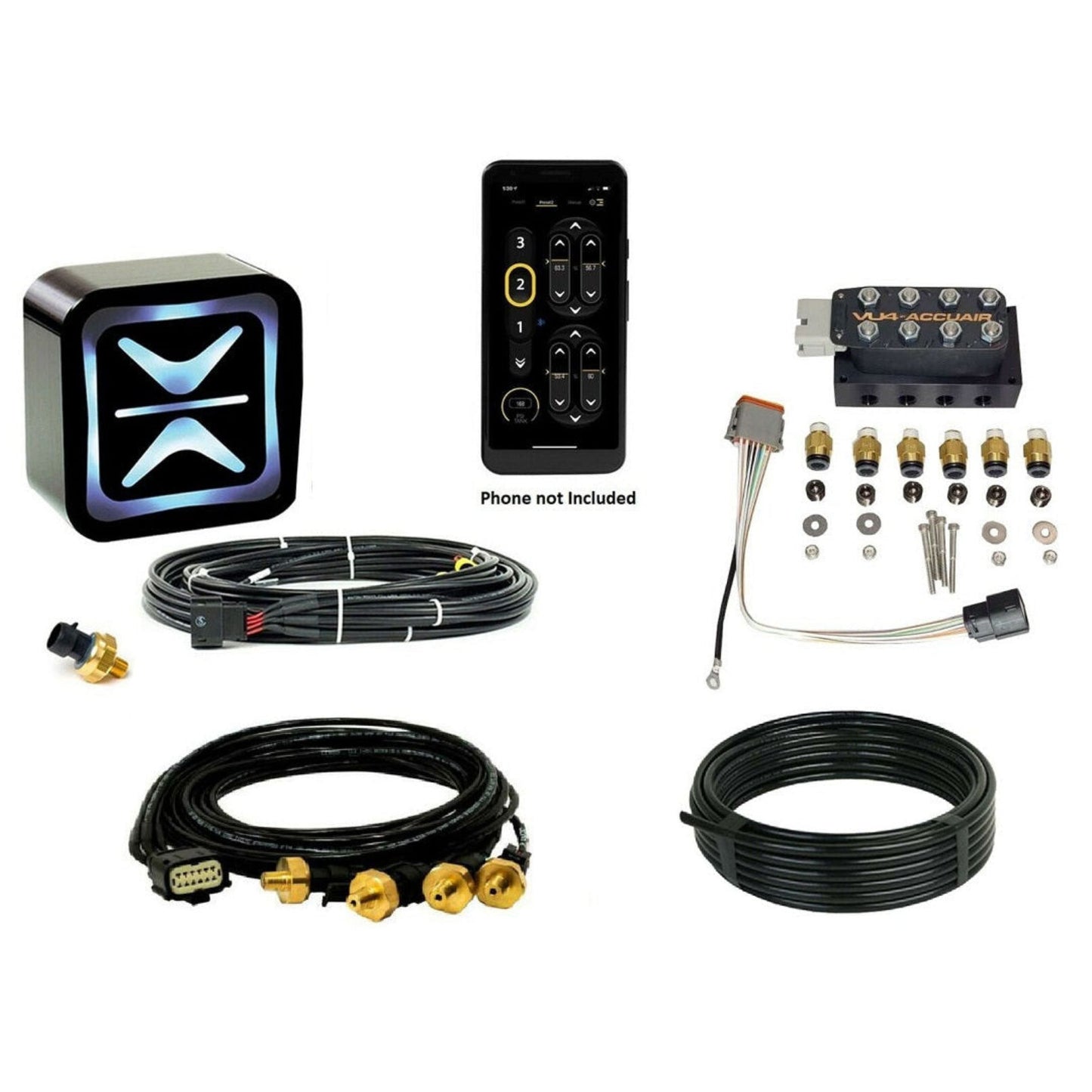 Air suspension controller kit with app-based pressure monitoring