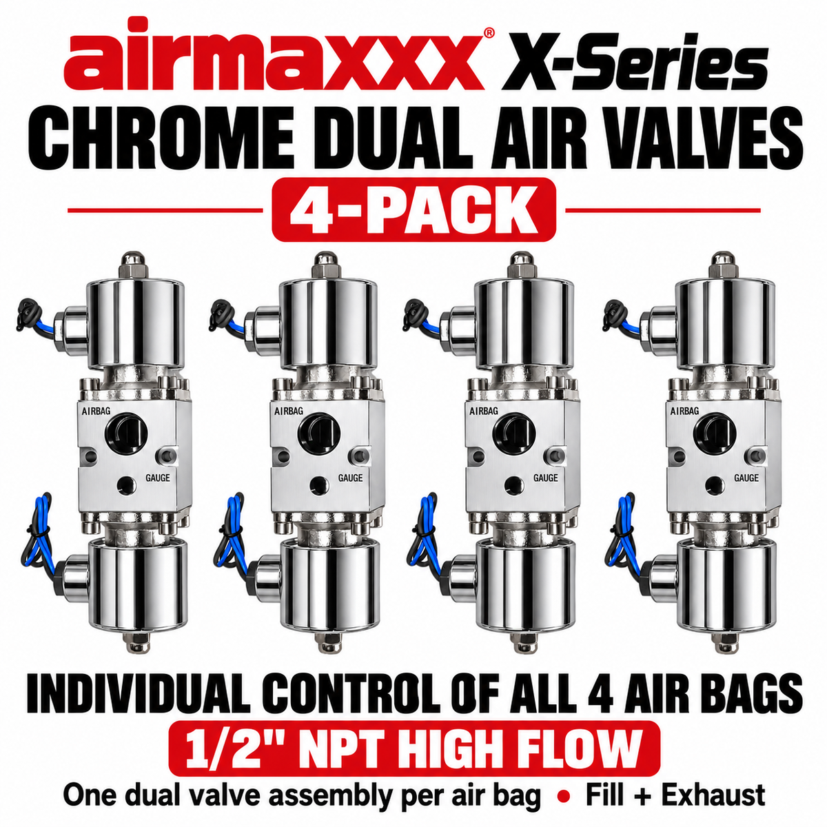 airmaxxx X-Series Chrome 1/2" Fast Air Valve for Air Ride Suspension