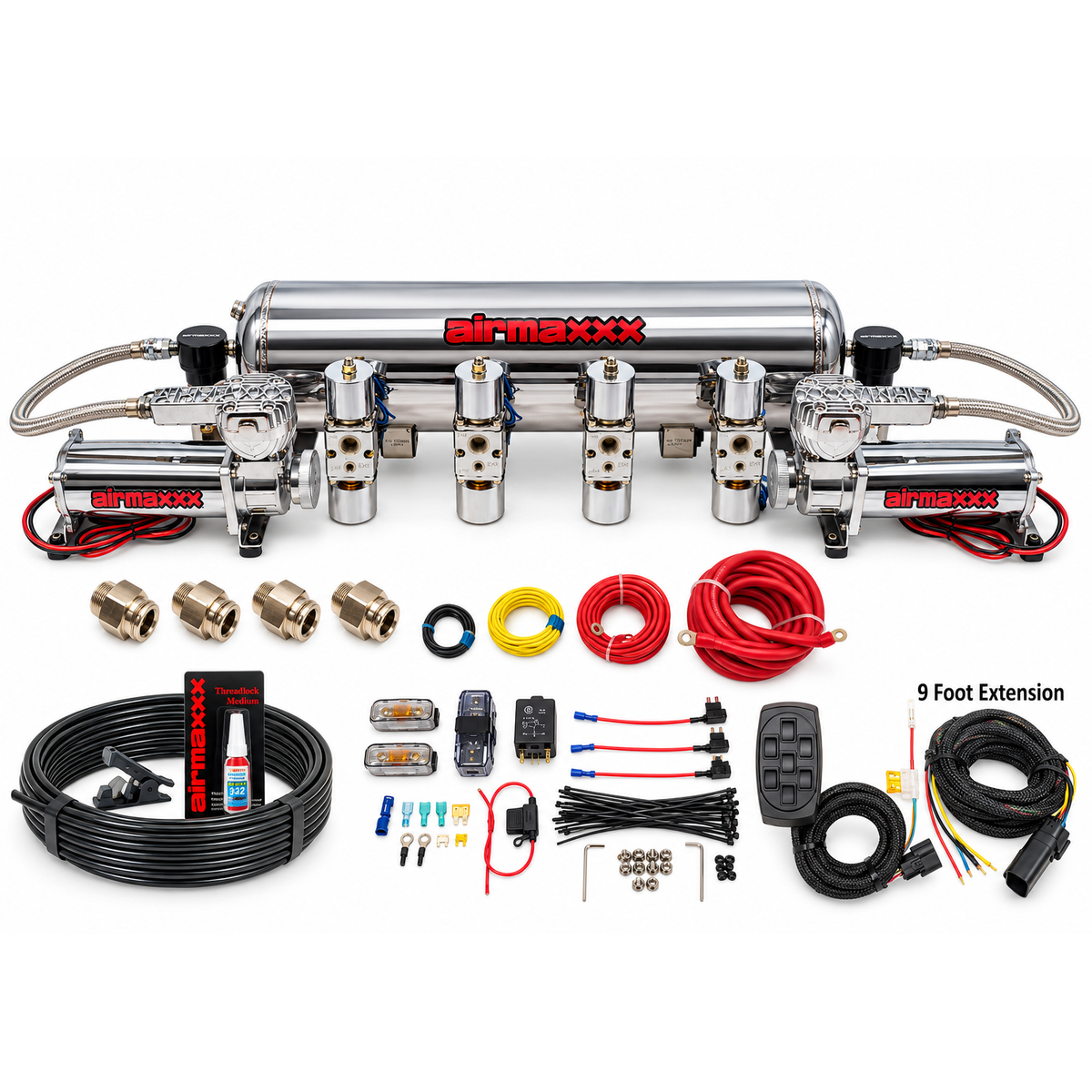 airmaxxx Chrome 580 Fast Bag 1/2" Air Management Kit with Polished Stainless Steel Tank