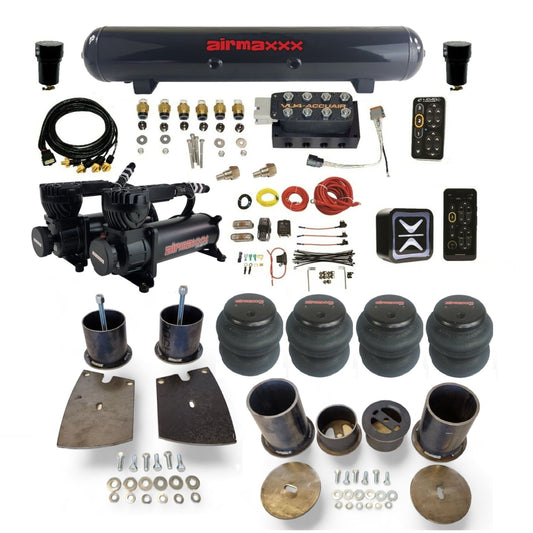 All-black AccuAir e-Level+ with VU4 manifold and dual airmaxxx compressors steel tank 2500 bags air suspension kit KBUI61-580B2-57S-VU4EPT-WK-HF