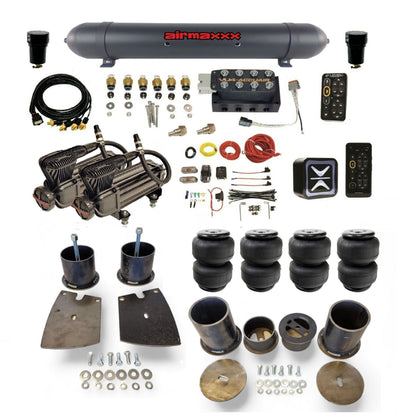 All-black AccuAir e-Level+ with VU4 manifold and dual airmaxxx x-series compressors aluminum tank airlift bags air suspension kit KBUI61-XB2-57ABK-VU4EPT-WK-HFD25