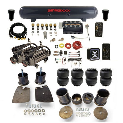 All-black AccuAir e-Level+ with VU4 manifold and dual airmaxxx x-series compressors steel tank airlift bags air suspension kit KBUI61-XB2-57S-VU4EPT-WK-HFD25