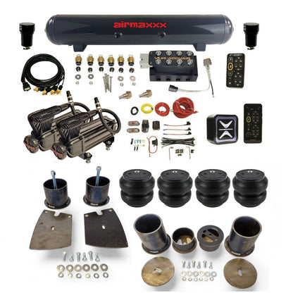 All-black AccuAir e-Level+ with VU4 manifold and dual airmaxxx x-series compressors steel tank slam bags air suspension kit KBUI61-XB2-57S-VU4EPT-WK-HFSS7