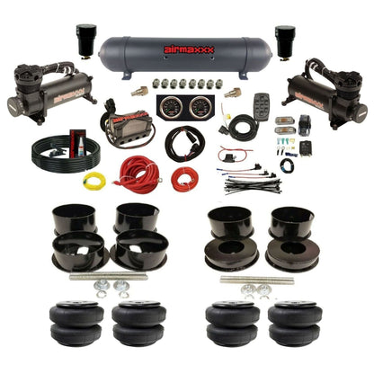Black 480 airmaxxx Air Suspension Kit Plug n Play X4 Air Manifold w/Gauges Air Lift bags & aluminum tank Fits 1971-77 GM B-Body KBBDY-480B2-57ABK-X4X7-WK-HFD25