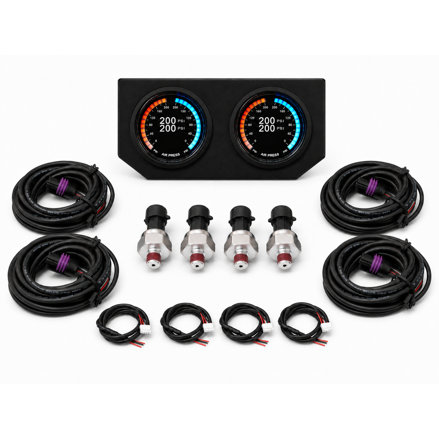 airmaxxx Dual OLED Digital Air Gauge Kit with Panel, Sending Units & Harnessess