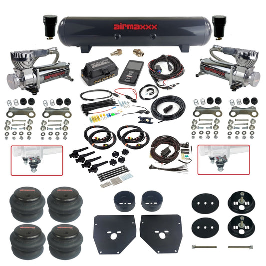 Complete Air Suspension Kit 3H 27695 Air Lift 3/8 w/Steel tank Chrome 580 compressors 2600 bags & airmaxxx brackets Fits 1963-1972 Chevy C10 KC1063-580C2-57S-27695-WK-3P2