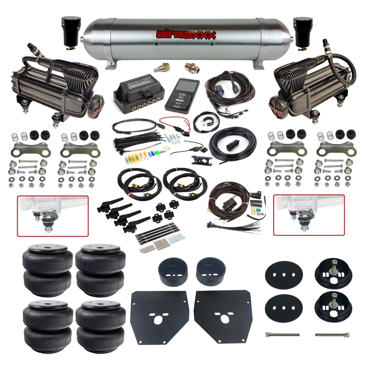 Complete Air Suspension Kit 3H 27695 Air Lift 3/8 w/raw aluminum tank x-series compressors airlift bags & airmaxxx brackets Fits 1963-1972 Chevy C10 KC1063-XB2-57ARW-27695-WK-3P2D26