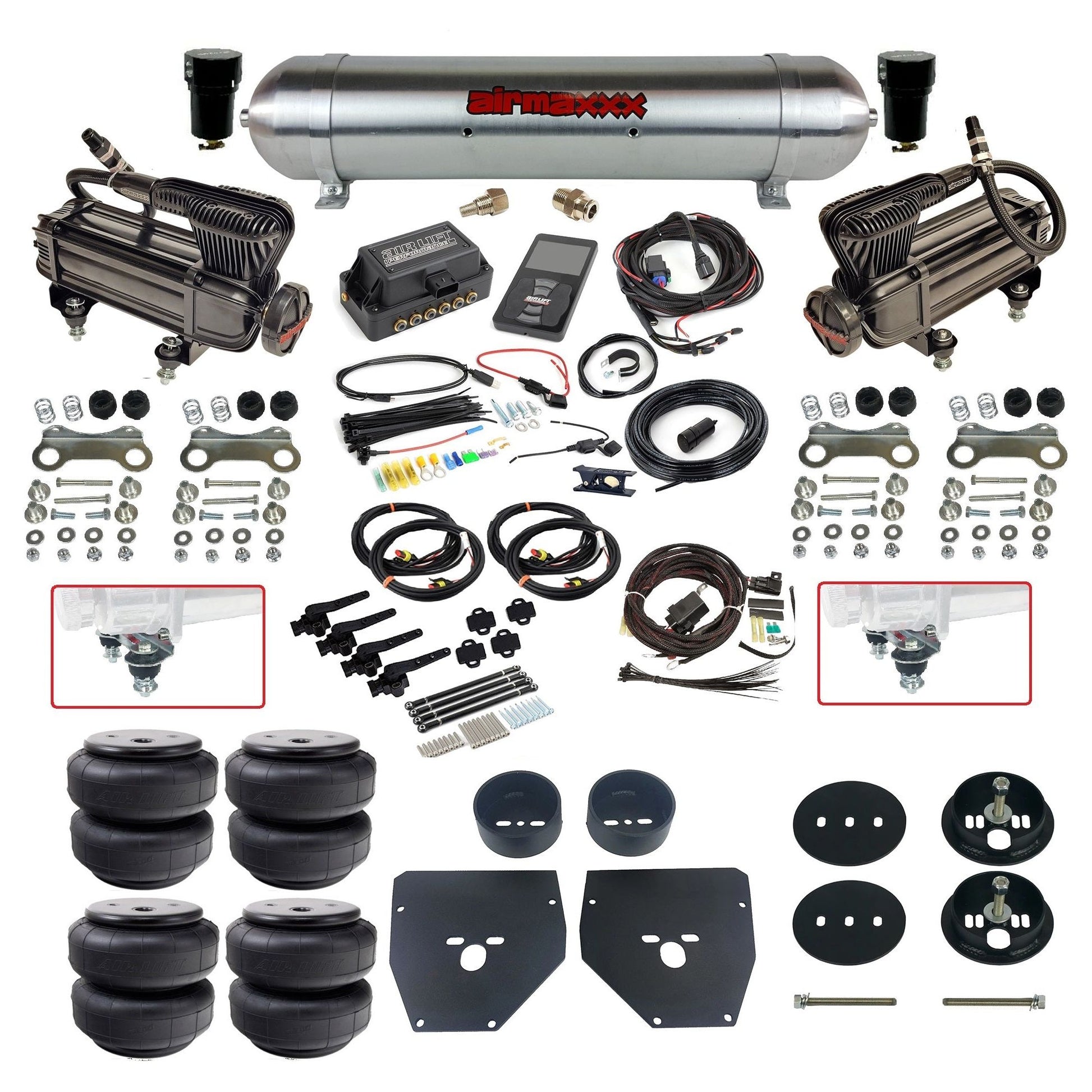Complete Air Suspension Kit 3H 27695 Air Lift 3/8 w/raw aluminum tank x-series compressors airlift bags & airmaxxx brackets Fits 1963-1972 Chevy C10 KC1063-XB2-57ARW-27695-WK-3P2D26