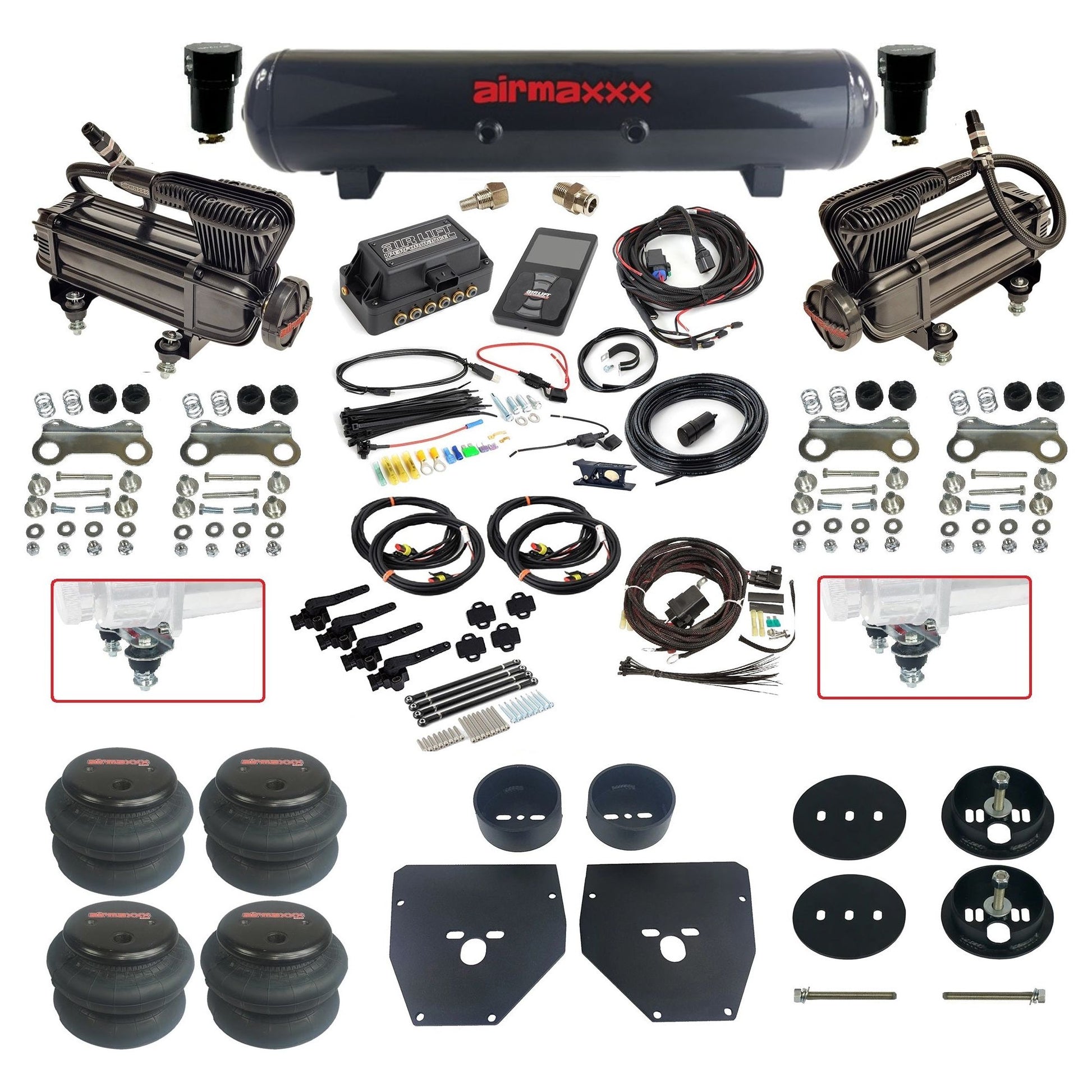 Complete Air Suspension Kit 3H 27695 Air Lift 3/8 w/steel tank x-series compressors 2600 bags & airmaxxx brackets Fits 1963-1972 Chevy C10 KC1063-XB2-57S-27695-WK-3P2
