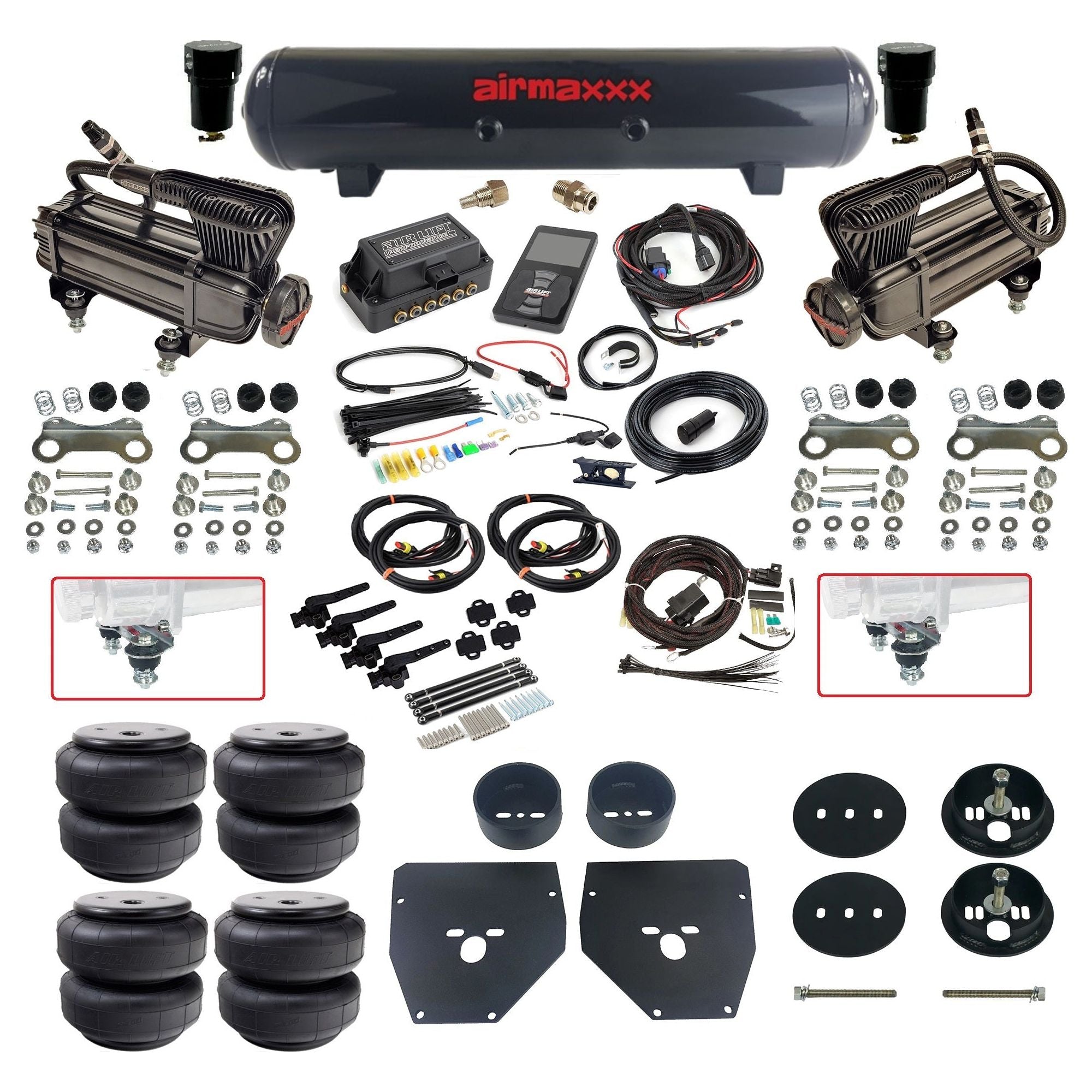 Air Lift 3H 27695 & airmaxxx Chrome Air Ride Kit Fits 1963–72