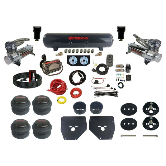 Complete Air Suspension Kit 3/8" Manifold airmaxxx Chrome 480 Compressors steel air tank 2600 bags & brackets Fits 1963-72 C10 2wd KC1063-480C2-57S-X4X7-WKHF