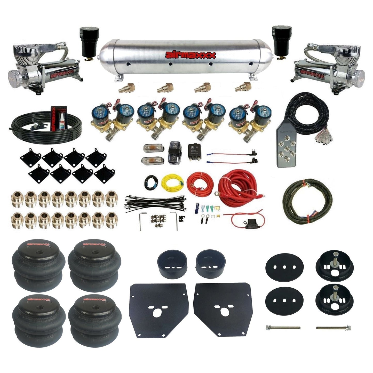 Complete Fast Bag 1/2" 580 chrome compressors aluminum tank 2600 bags Air Suspension Kit Fits 1963-1972 C10 2WD KC1063-580C2-812-59ARW-7TBK-WK-HF