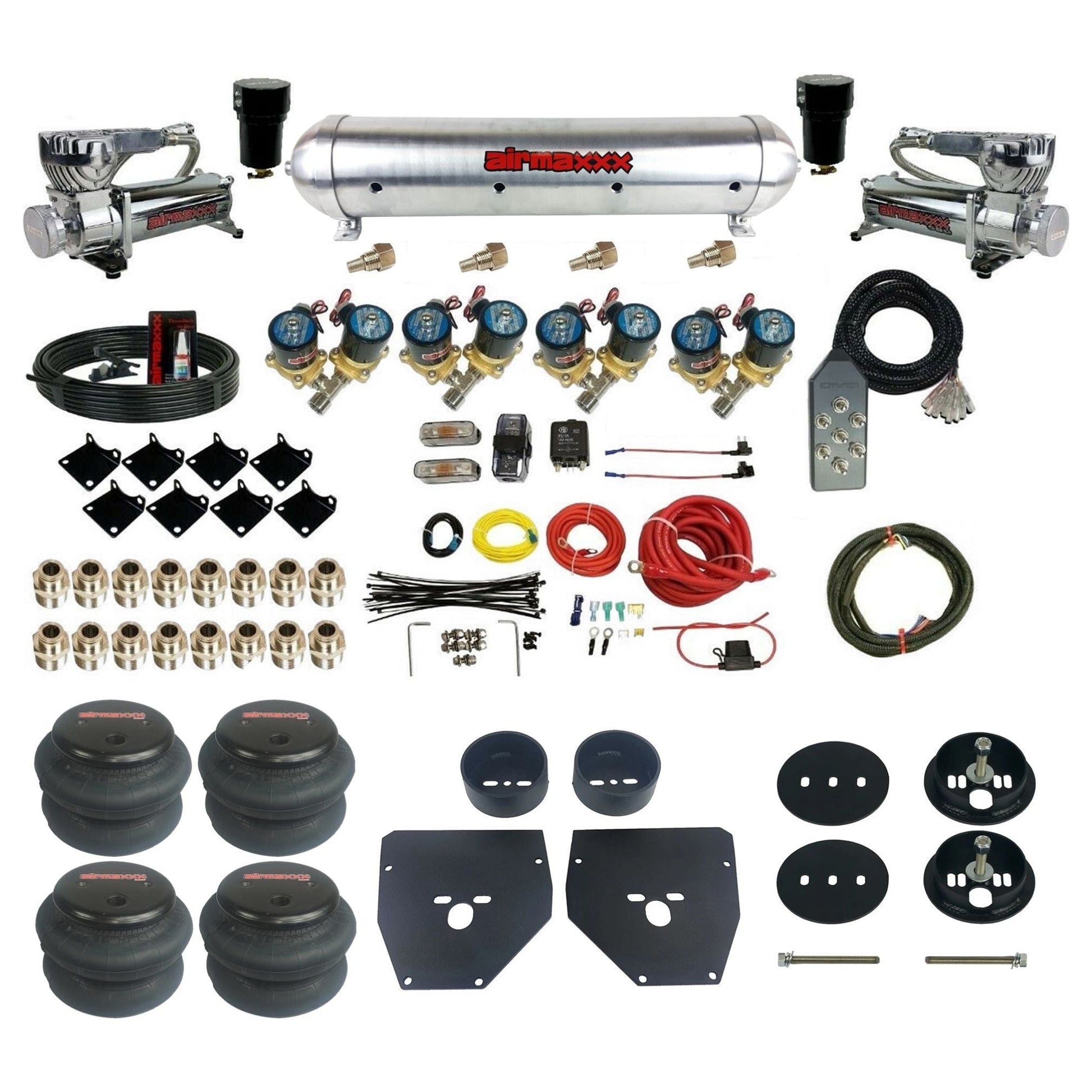 Complete Fast Bag 1/2" 580 chrome compressors aluminum tank 2600 bags Air Suspension Kit Fits 1963-1972 C10 2WD KC1063-580C2-812-59ARW-7TBK-WK-HF