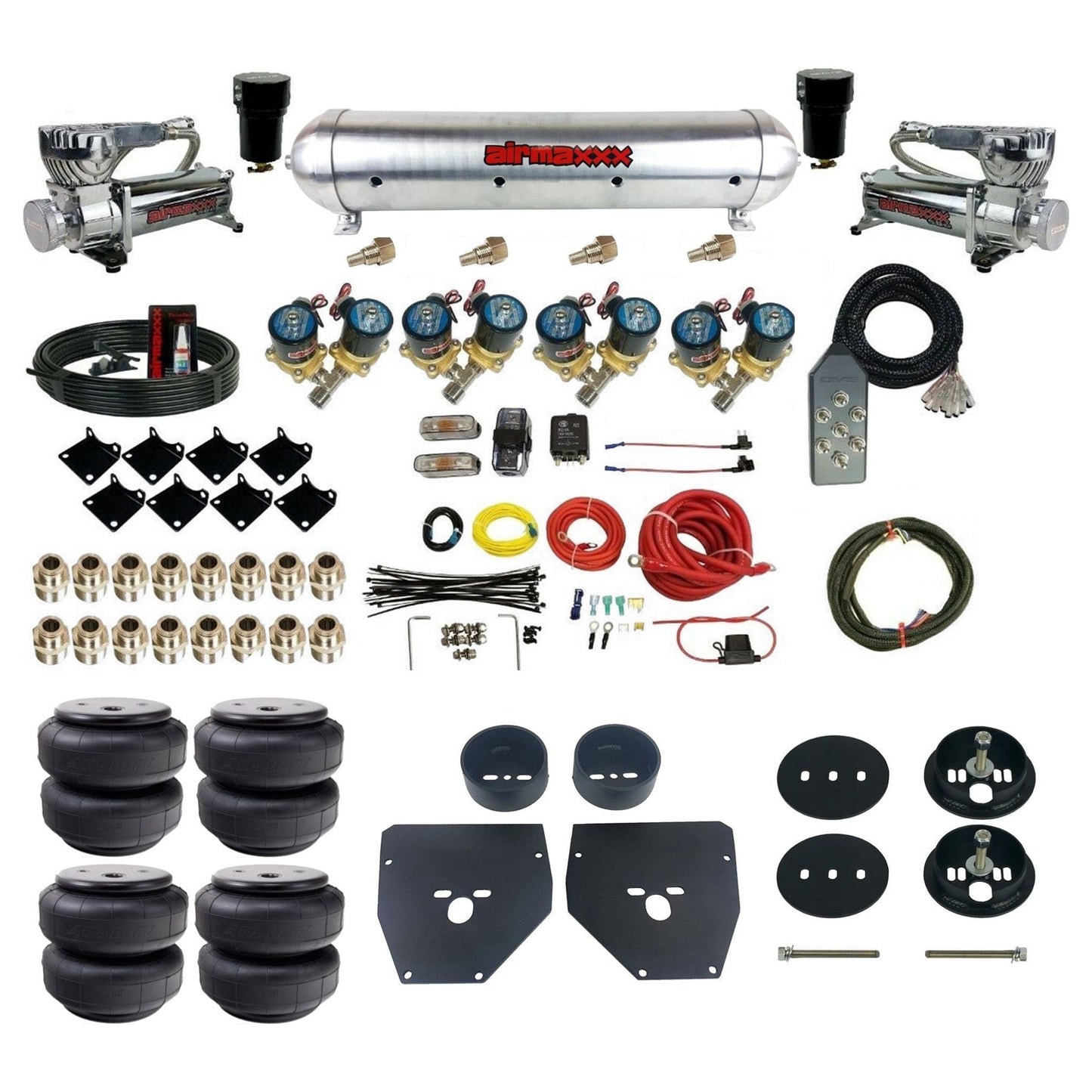 Complete Fast Bag 1/2" 580 chrome compressors aluminum tank airlift bags Air Suspension Kit Fits 1963-1972 C10 2WD KC1063-580C2-812-59ARW-7TBK-WK-HFD26