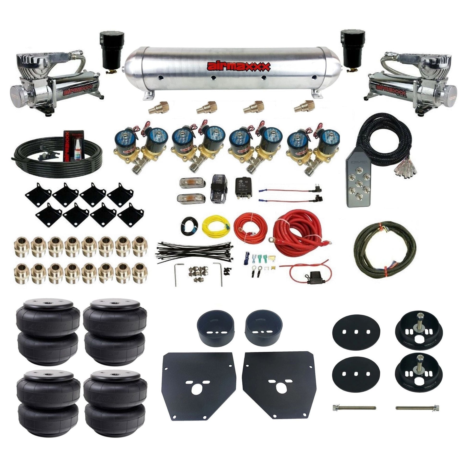 Complete Fast Bag 1/2" 580 chrome compressors aluminum tank airlift bags Air Suspension Kit Fits 1963-1972 C10 2WD KC1063-580C2-812-59ARW-7TBK-WK-HFD26