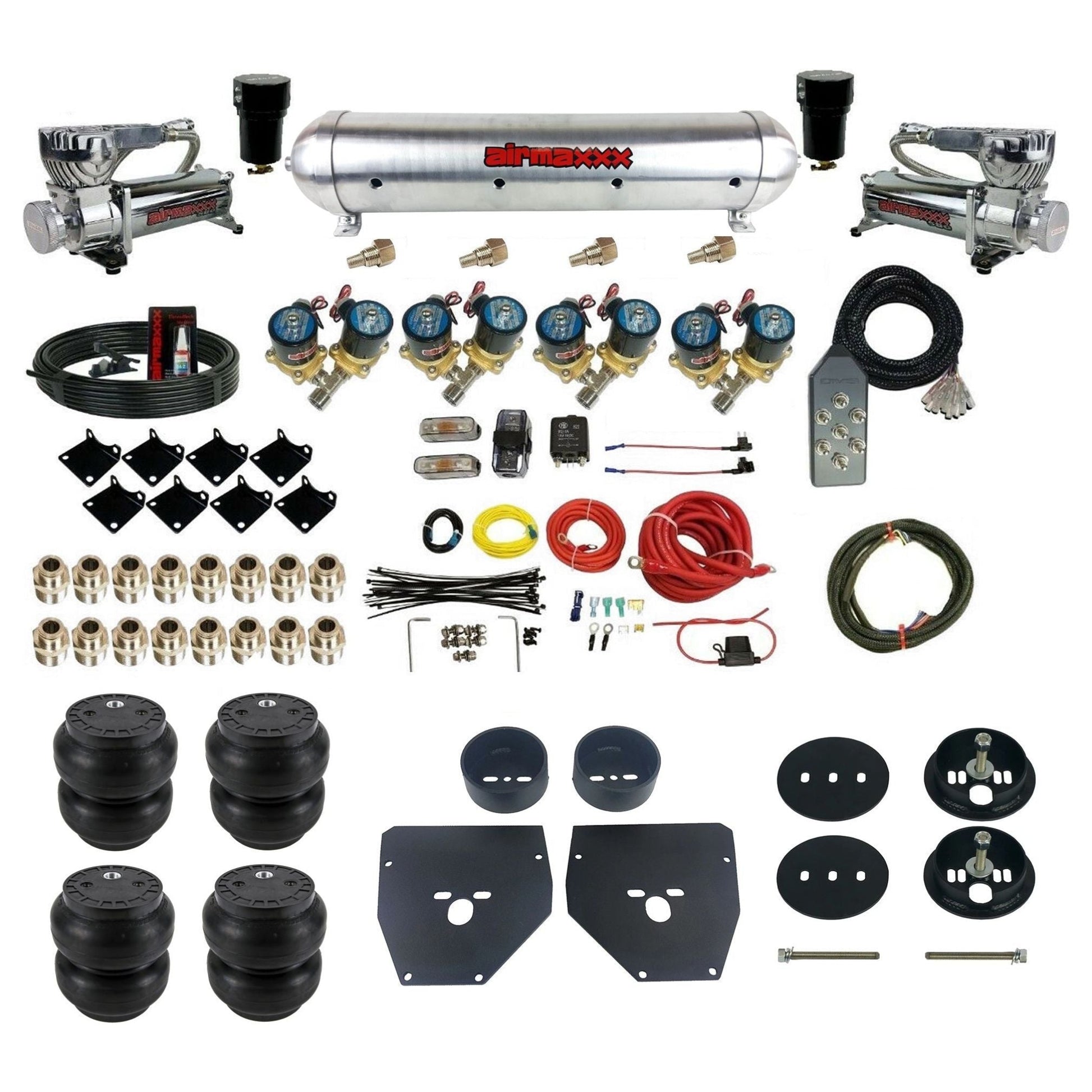 Complete Fast Bag 1/2" 580 chrome compressors aluminum tank slam bags Air Suspension Kit Fits 1963-1972 C10 2WD KC1063-580C2-812-59ARW-7TBK-WK-HFSS7