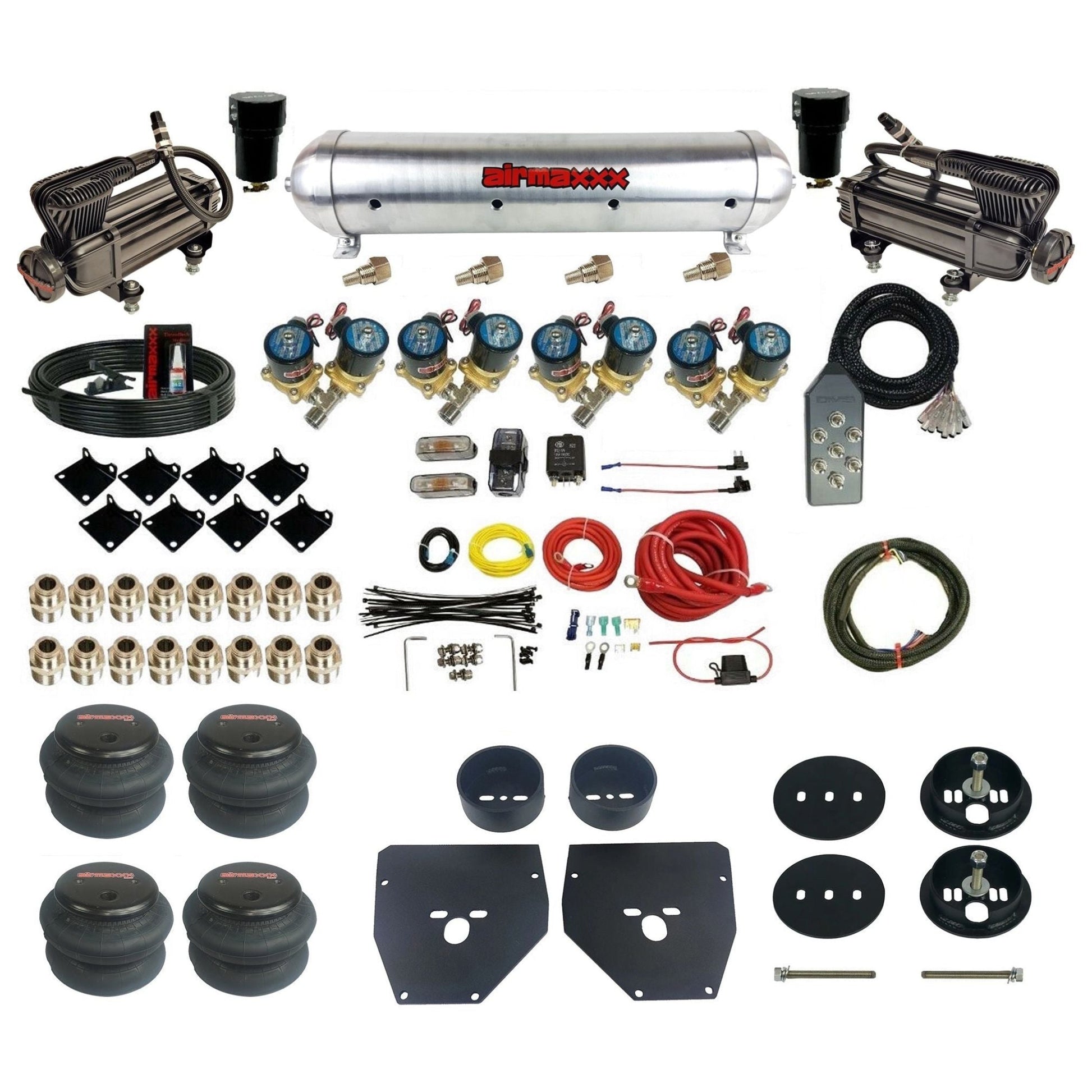 Complete Fast Bag 1/2" x-series compressors aluminum tank 2600 bags Air Suspension Kit Fits 1963-1972 C10 2WD KC1063-XB2-812-59ARW-7TBK-WK-HF