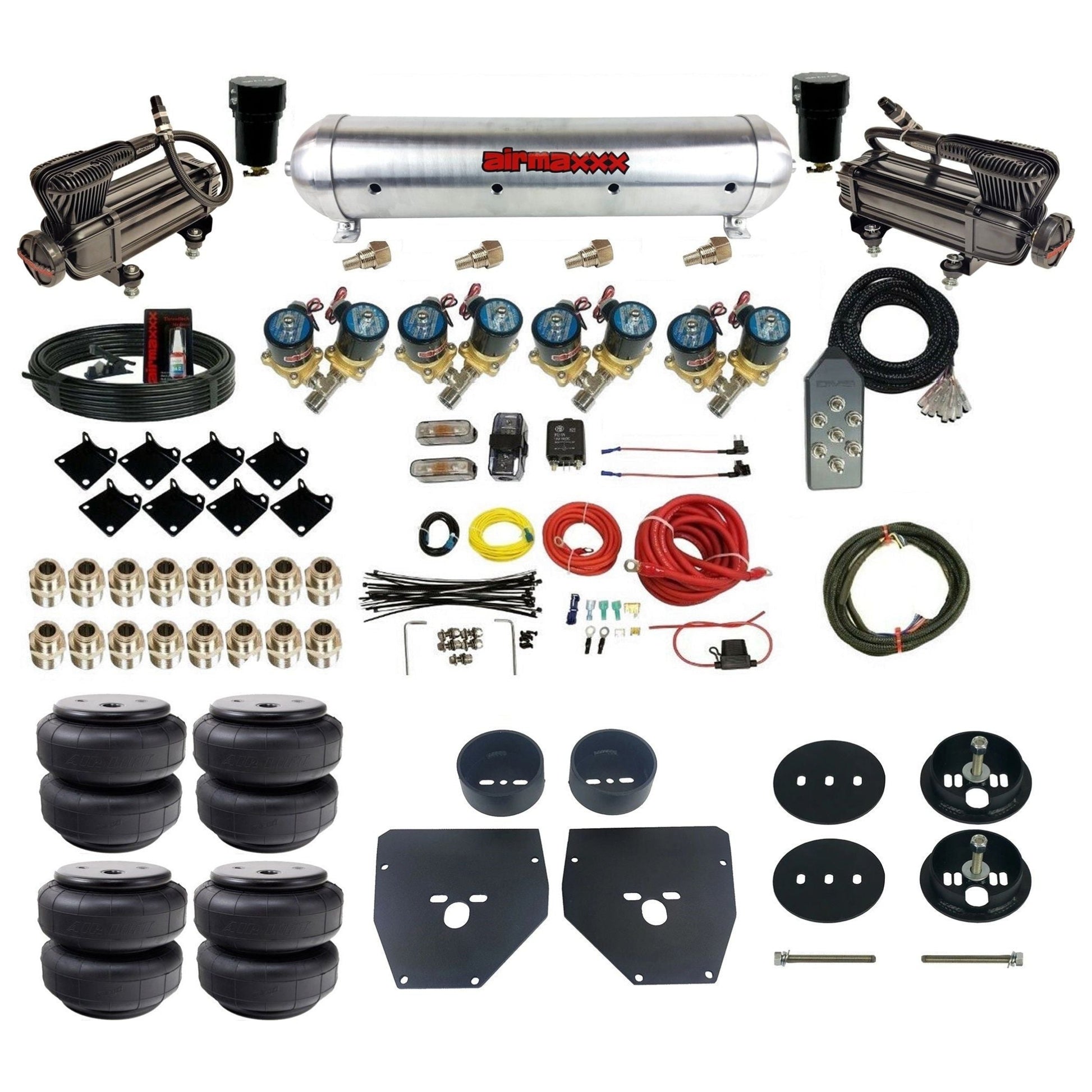 Complete Fast Bag 1/2" x-series compressors aluminum tank airlift bags Air Suspension Kit Fits 1963-1972 C10 2WD KC1063-XB2-812-59ARW-7TBK-WK-HFD26