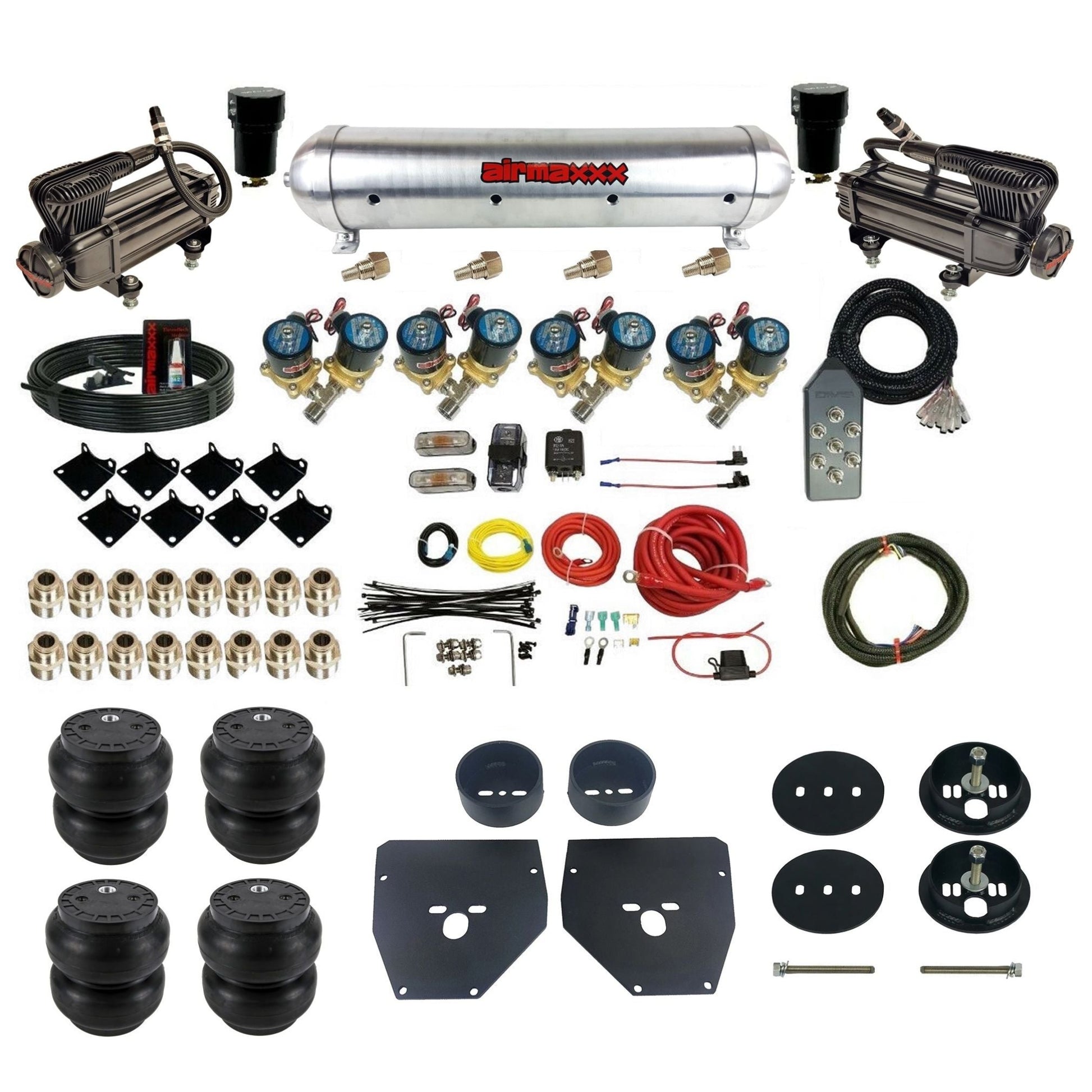 Complete Fast Bag 1/2" x-series compressors aluminum tank slam bags Air Suspension Kit Fits 1963-1972 C10 2WD KC1063-XB2-812-59ARW-7TBK-WK-HFSS7