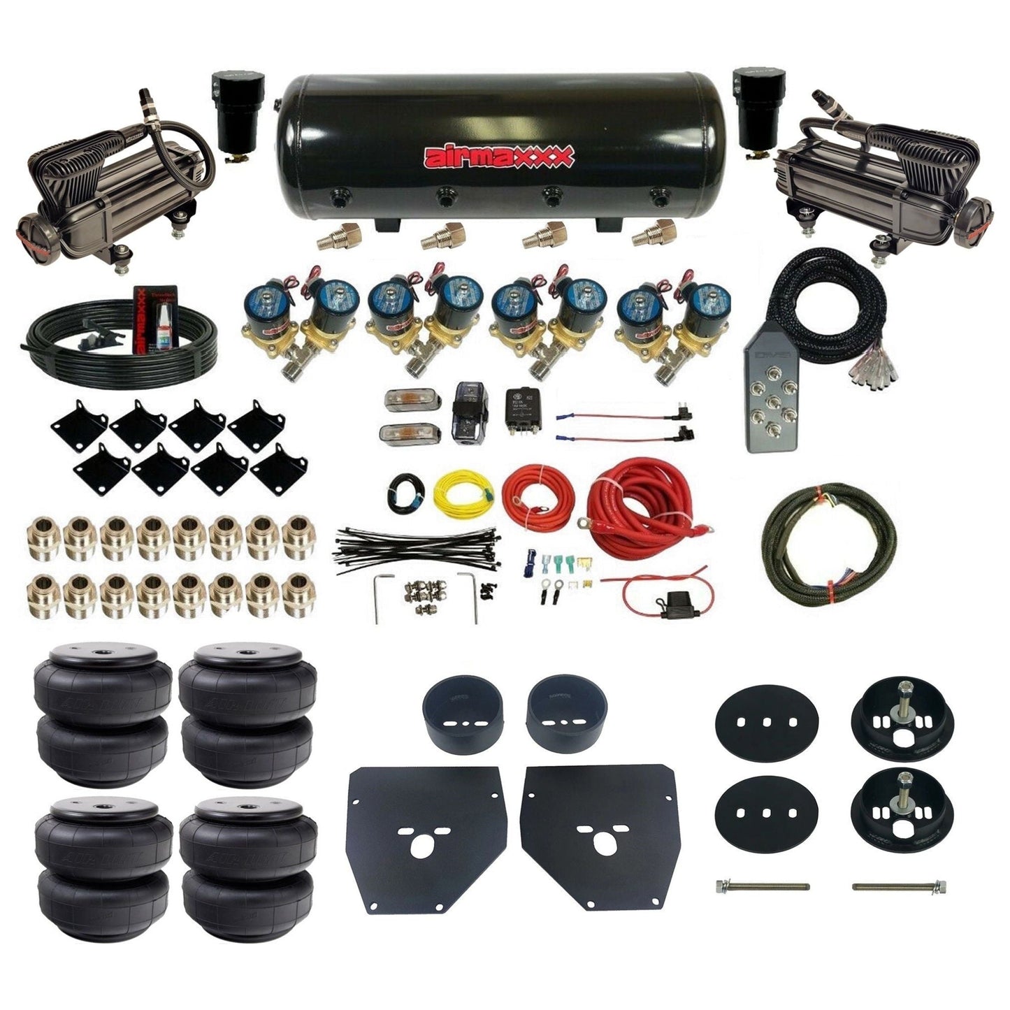 Complete Fast Bag 1/2" x-series compressors steel tank airlift bags Air Suspension Kit Fits 1963-1972 C10 2WD KC1063-XB2-812-89-7TBK-WK-HFD26