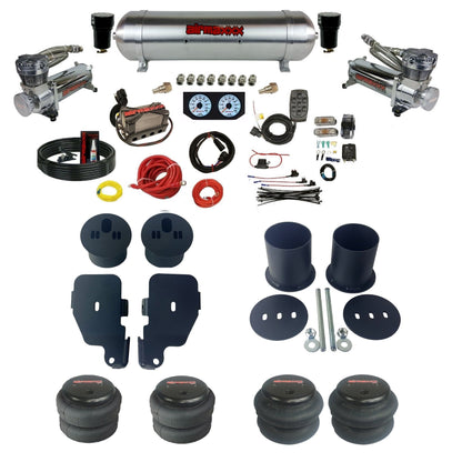Complete air ride suspension kit with 580 chrome compressors aluminum tank and manifold with 2500 bags KIMP65-480C2-57ARW-X4X7-WK-HF