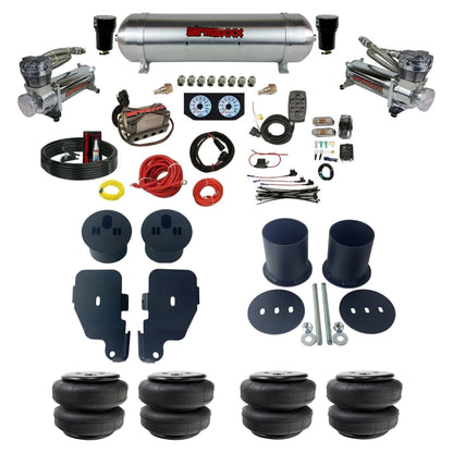 Complete air ride suspension kit with 580 chrome compressors aluminum tank and manifold with air lift bags KIMP65-480C2-57ARW-X4X7-WK-HFD25