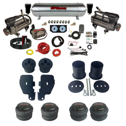 Complete air ride suspension kit with x-series compressors aluminum tank and manifold with 2500 bags KIMP65-XB2-57ARW-X4X7-WK-HF