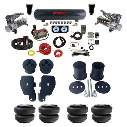 Complete air ride suspension kit with x-series compressors steel tank and manifold with air lift bags KIMP65-480C2-57S-X4X7-WK-HFD25