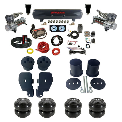 Complete air ride suspension kit with x-series compressors steel tank and manifold with slam bags KIMP65-480C2-57S-X4X7-WK-HFSS6