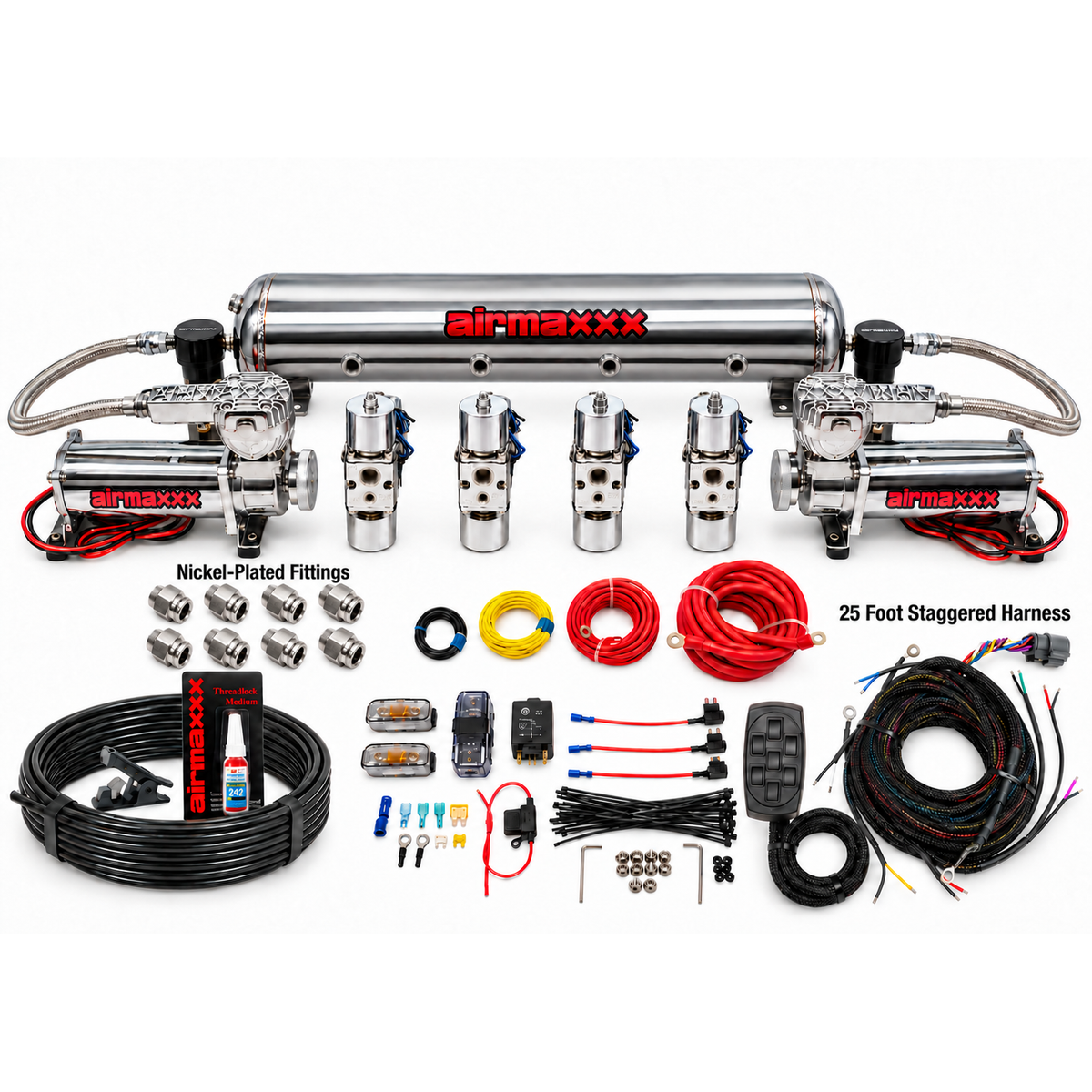 airmaxxx Chrome 580 Fast Bag 1/2" Air Management Kit with Polished Stainless Steel Tank