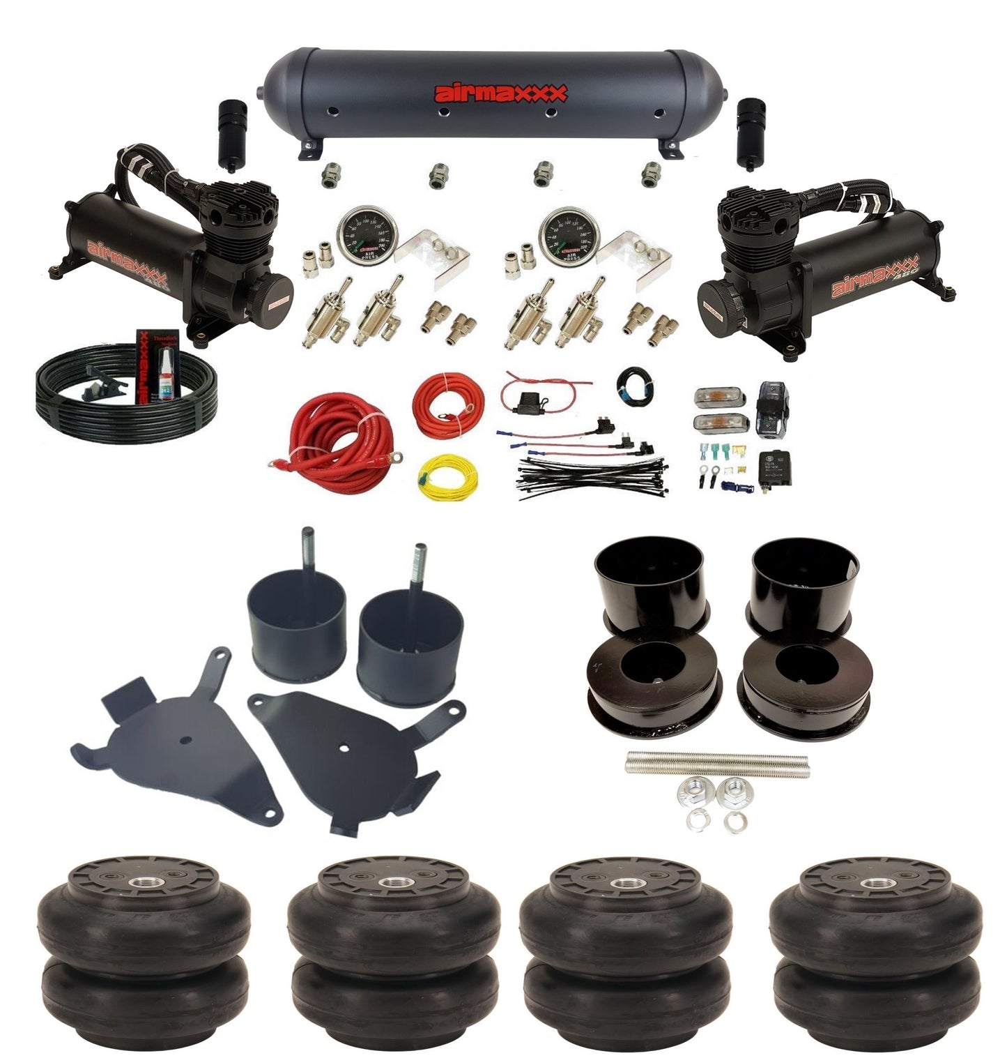 Manual 3/8" airmaxxx Air Suspension Kit 480 Black Fits 1978-88 GM G-Body