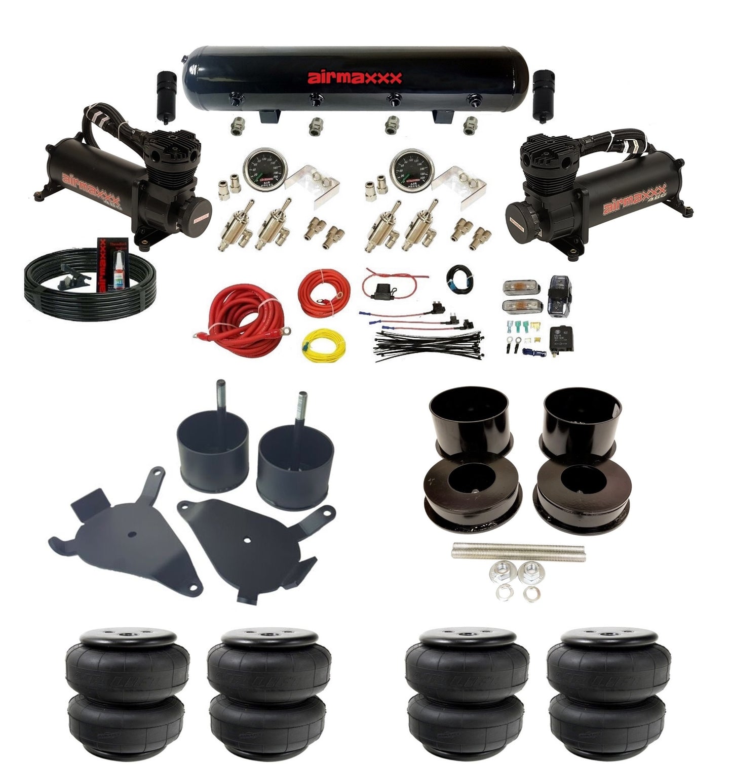 Manual 3/8" airmaxxx Air Suspension Kit 480 Black Fits 1978-88 GM G-Body