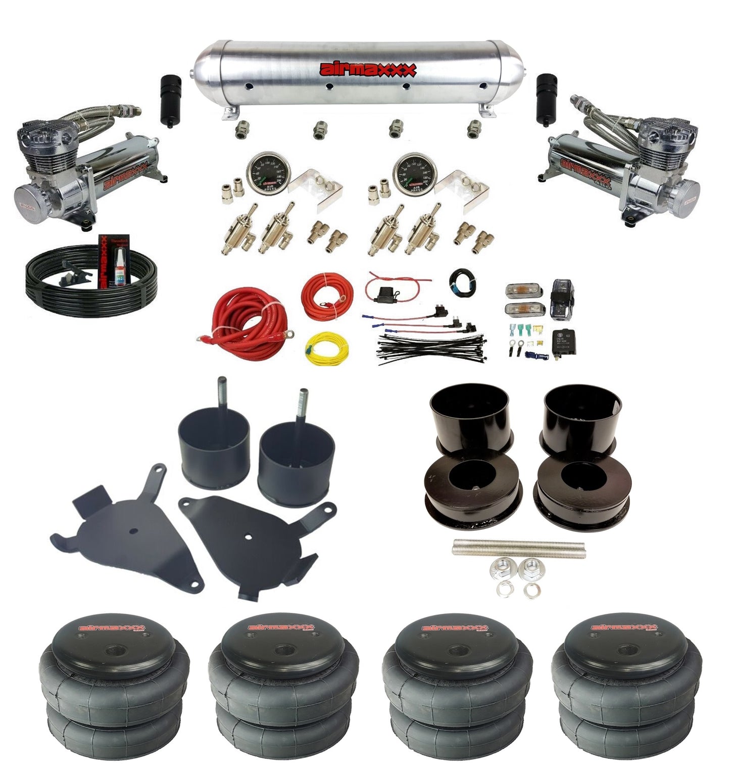 Manual 3/8" airmaxxx Air Suspension Kit 480 Chrome Air Compressors Fits 1978-88 GM G-Body