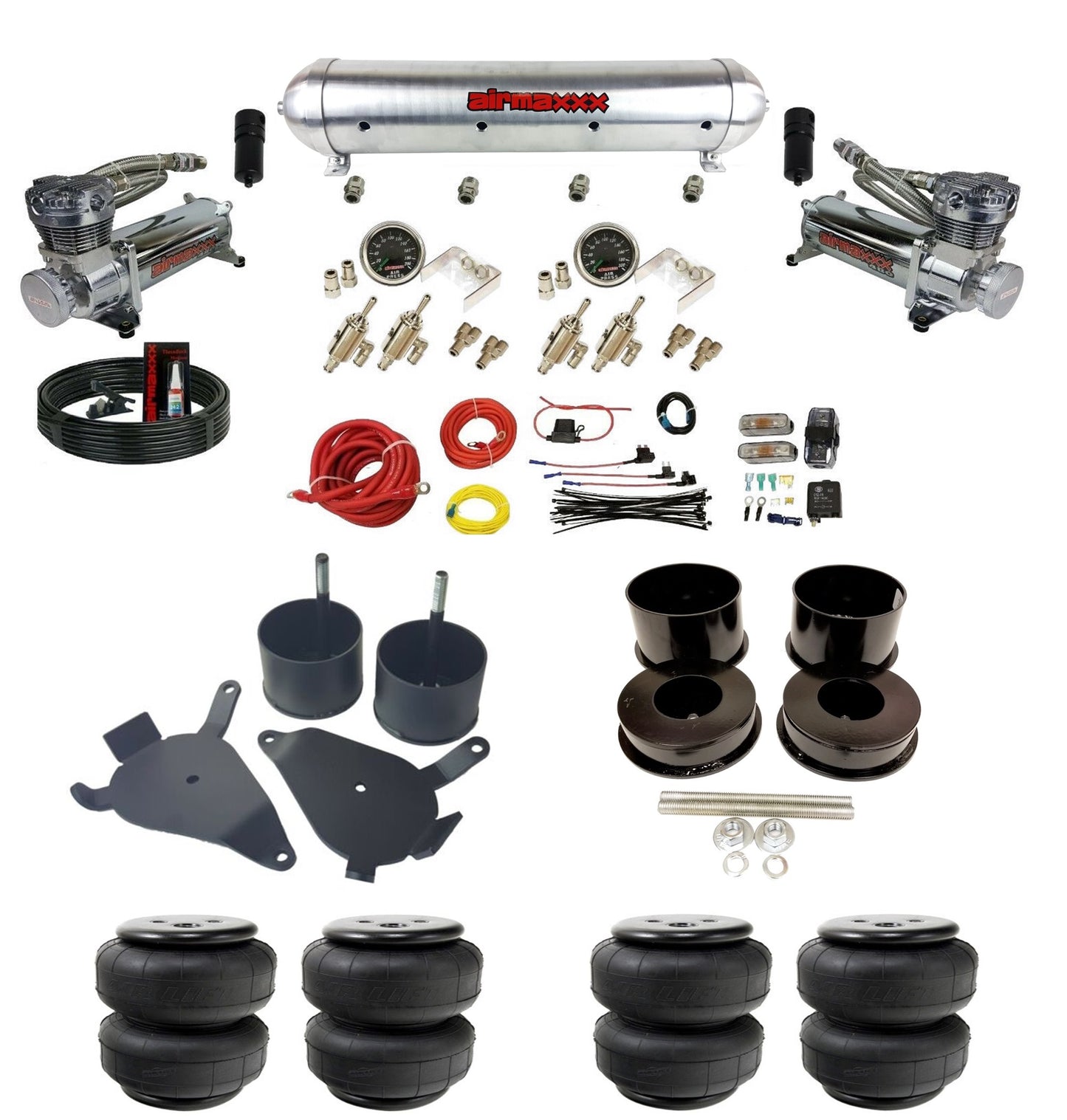 Manual 3/8" airmaxxx Air Suspension Kit 480 Chrome Air Compressors Fits 1978-88 GM G-Body