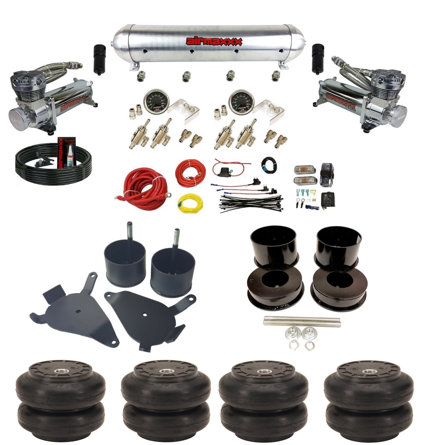 Manual 3/8" airmaxxx Air Suspension Kit 480 Chrome Air Compressors Fits 1978-88 GM G-Body