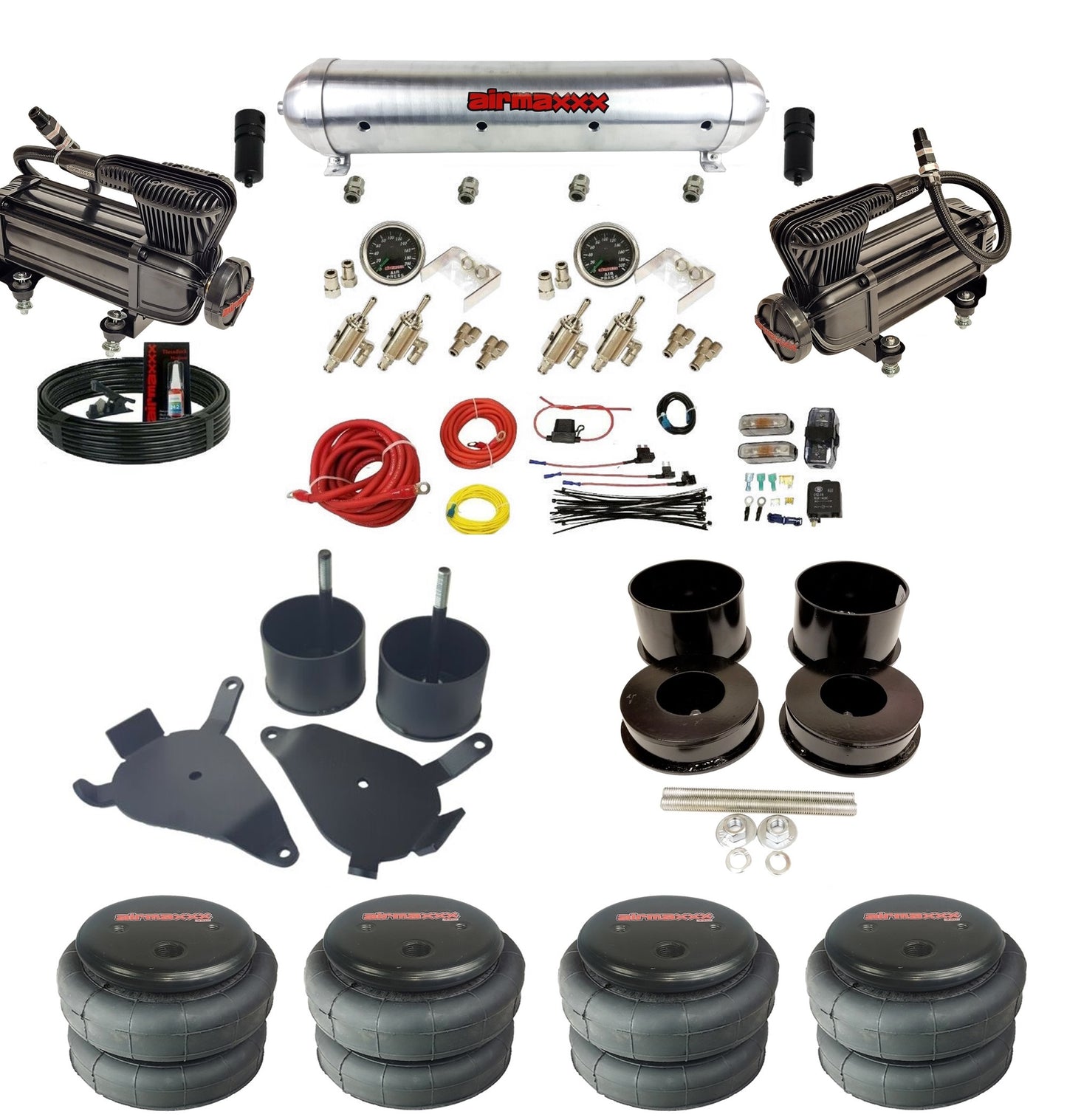 Manual 3/8" airmaxxx Air Suspension Kit 480 Chrome Air Compressors Fits 1978-88 GM G-Body