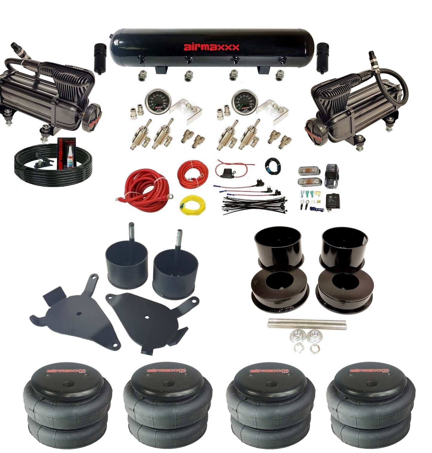 Manual 3/8" airmaxxx Air Suspension Kit 480 Chrome Air Compressors Fits 1978-88 GM G-Body