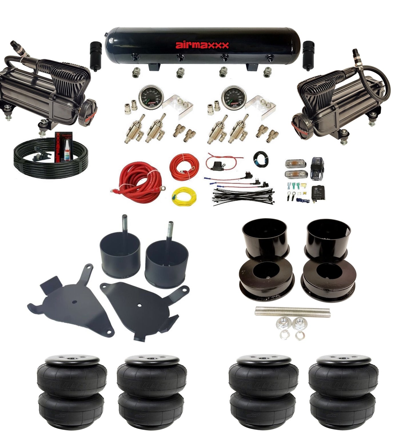 Manual 3/8" airmaxxx Air Suspension Kit 480 Chrome Air Compressors Fits 1978-88 GM G-Body