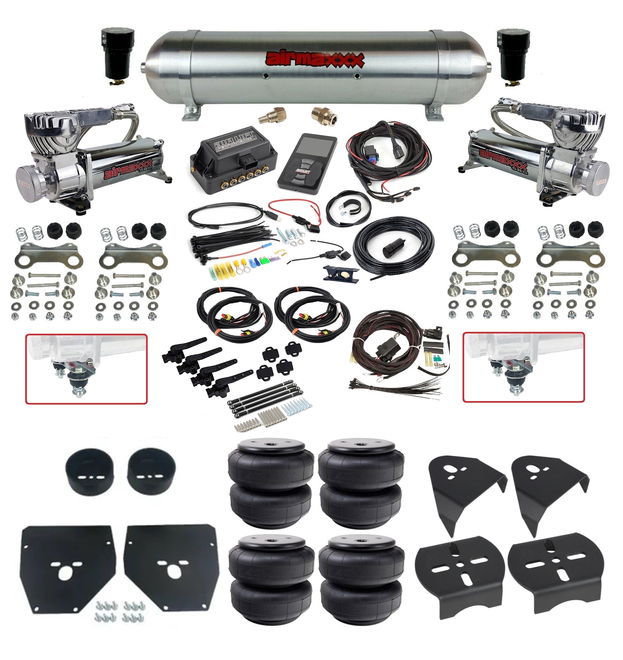 Chevrolet Complete Air Ride Suspension Kit 27695 3/8 3H Air Lift Chrome 580  For 7193-1987 C10 2wd – airslamit