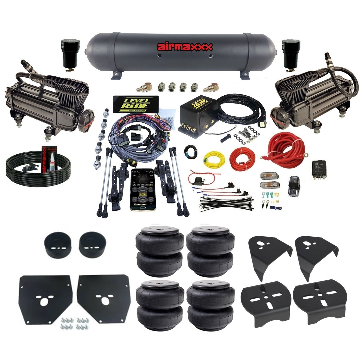 Complete Level Ride Air Pressure Height Air Suspension Kit w/Black 580 Fits 1973-87 C10