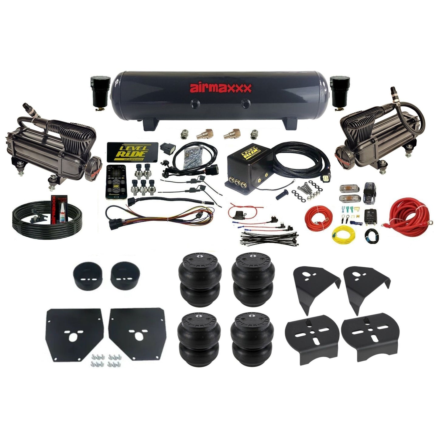 Complete Air Suspension Kit Level Ride 3 Preset Bluetooth w/Chrome 580 Fits 1973-87 C10