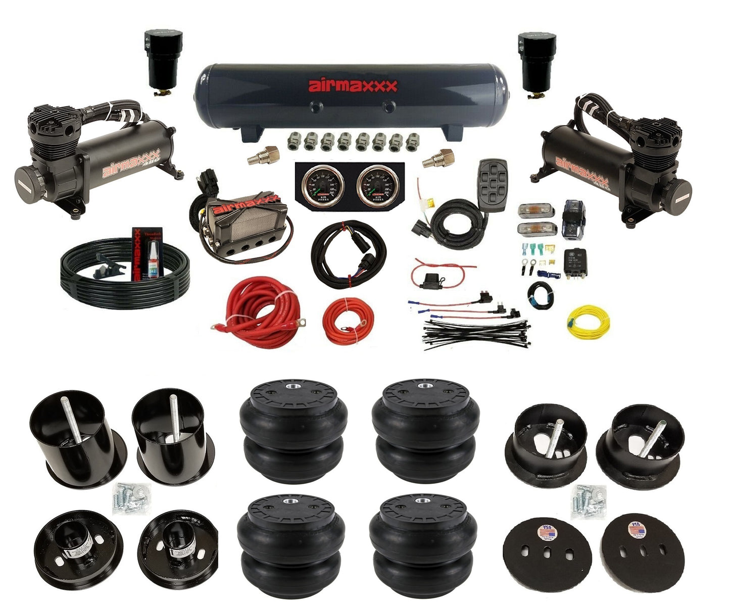 Air Suspension Kit airmaxxx Black 480 X4 Air Manifold Fits 1963-64 Cadillac